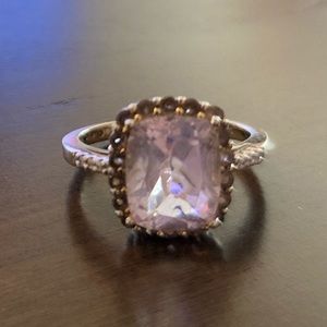 Genuine Amethyst and Smoky Topaz CZ Ring Sz 7